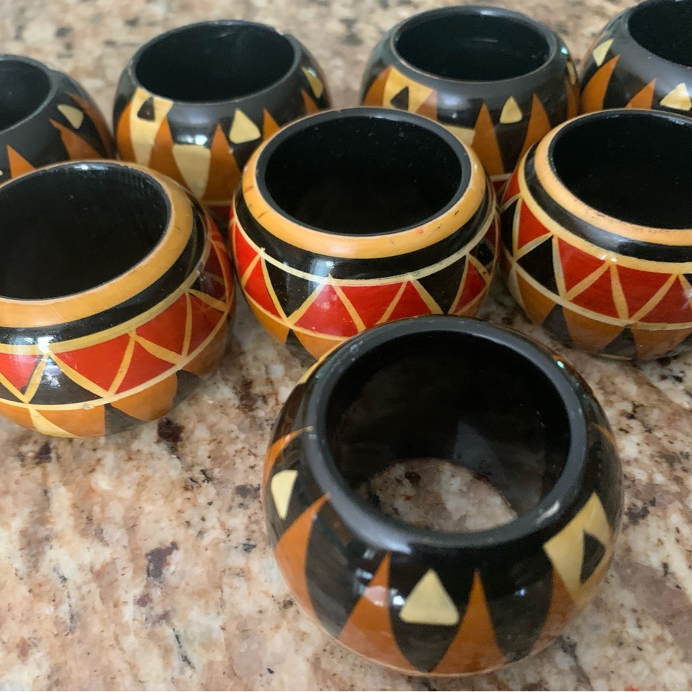 Bundle/Geometric Pattern wooden Napkin Rings